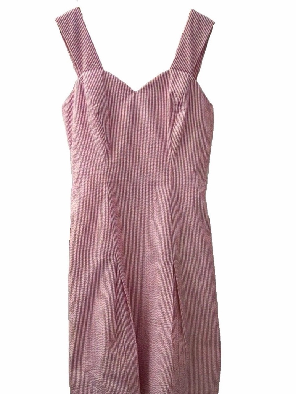 J. Peterman Nantucket Red and White Pinstripe Seersucker Midi Dress